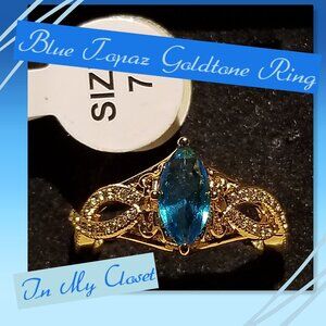 Lab Created Marquis Blue Topaz Goldtone Ring Sz 7